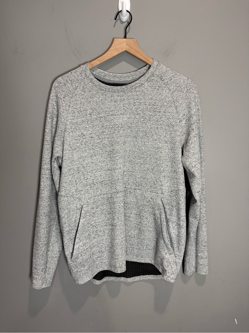 Lululemon At Ease Crew Heathered Melody Light Grey Black Sweatshirt M